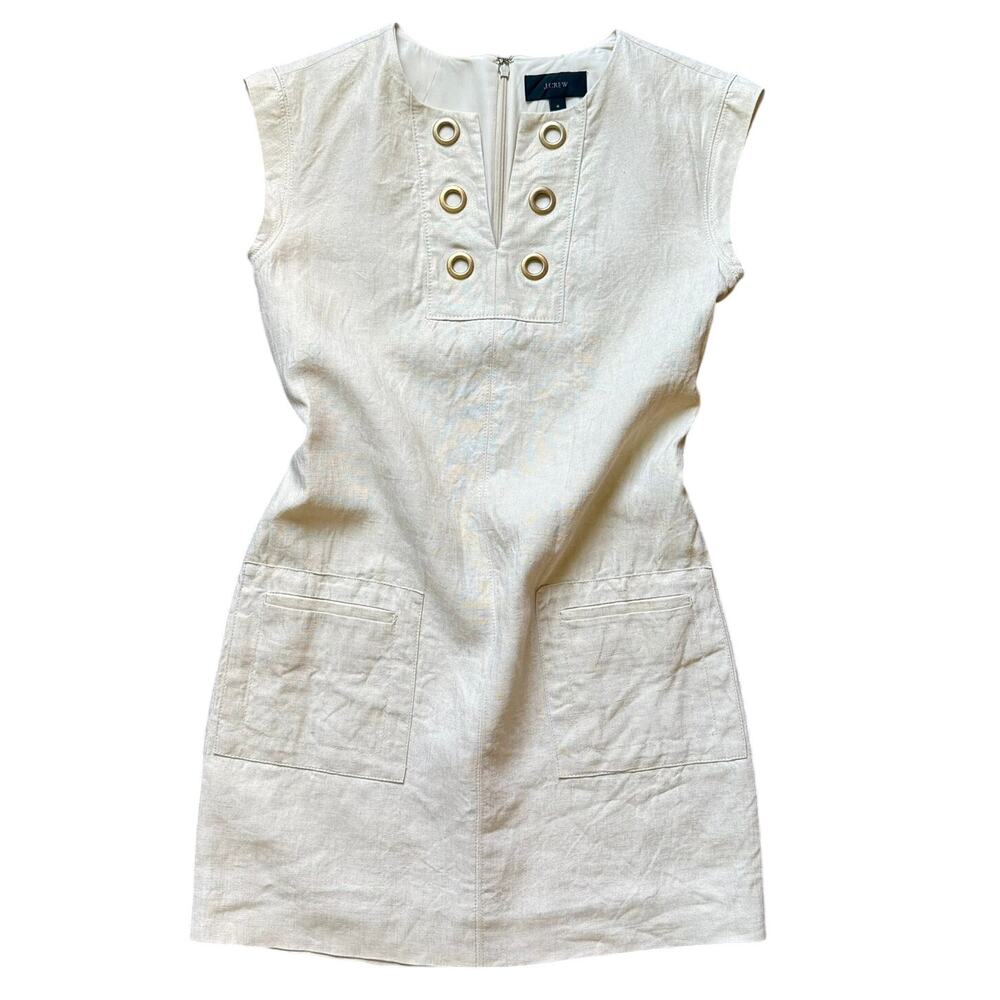 J.Crew Metallic Linen Shift Dress Size 4 Gold Sleeveless Mini